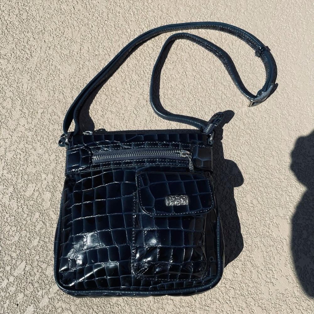 Brighton Small Navy Croc Crossbody Bag